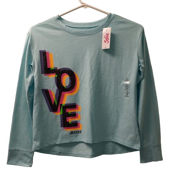 Justice Kids Girls Love Sweatshirt Crew Neck Long Sleeve Blue Size 10 New w/Tags - Picture 1 of 3